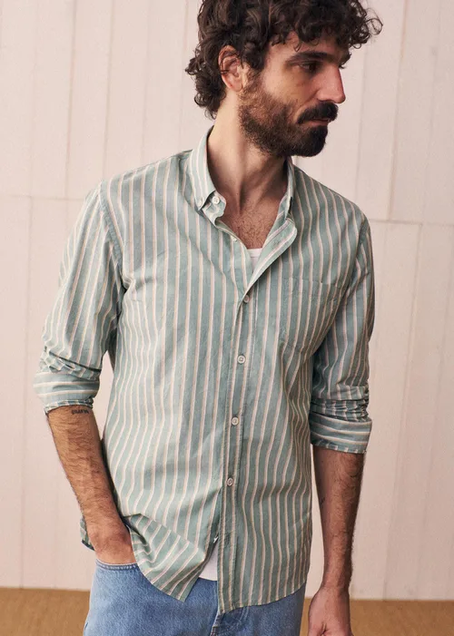Chemise Charlie - Vert Rayures Beige / Blanc — image 3