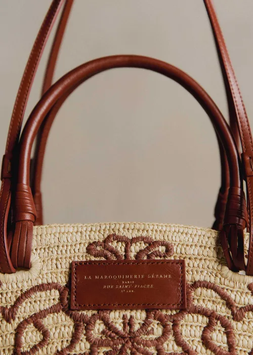 Panier Justine - Raphia Broderie Fleurs Terracotta — image 4