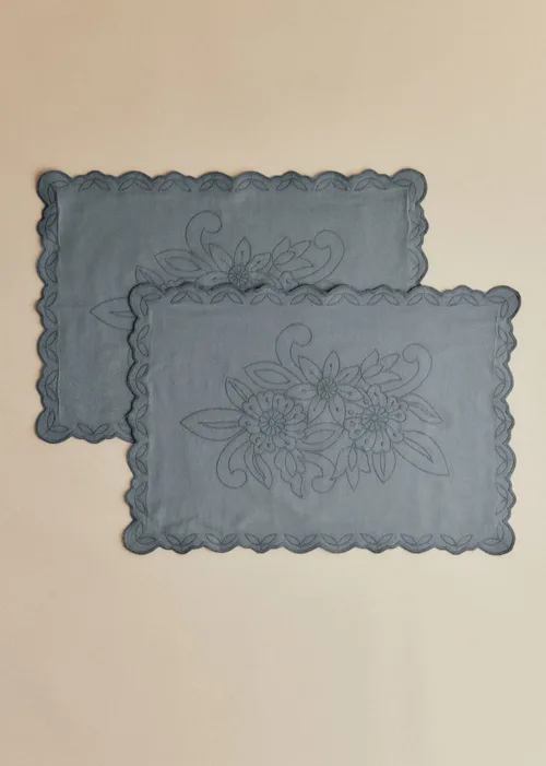 Sets de table brodés - Dimanche au Jardin - Bleu orage — image 5