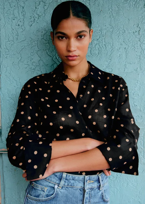 Chemise Marilis - Imprimé Pois Beige Fond Noir — image 4