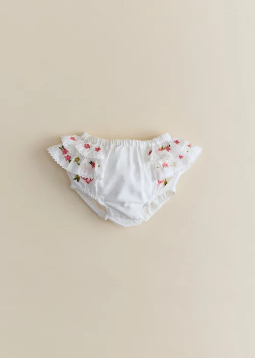 Bloomer Clélia - Broderie Contrastée Tricolore Fond Ecru