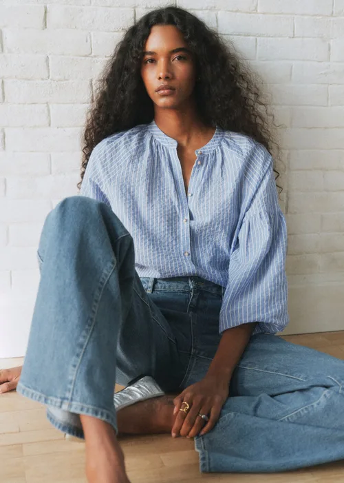 Chemise Nerissa - Rayures Bleu Ciel et Écru