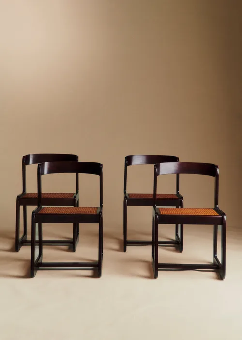 Lot de 4 chaises vintage par Willy Rizzo - Bois laqué et cannage — image 3
