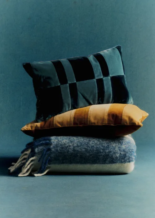 Coussin Velours Patchwork - Petit modèle - Bleu et Marine