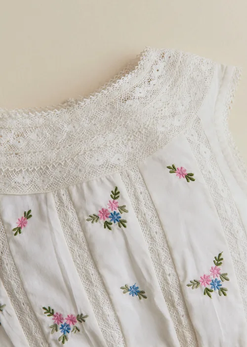 Blouse Dorrita - Broderie Placée Fleurs Multico Fond Crème — image 3