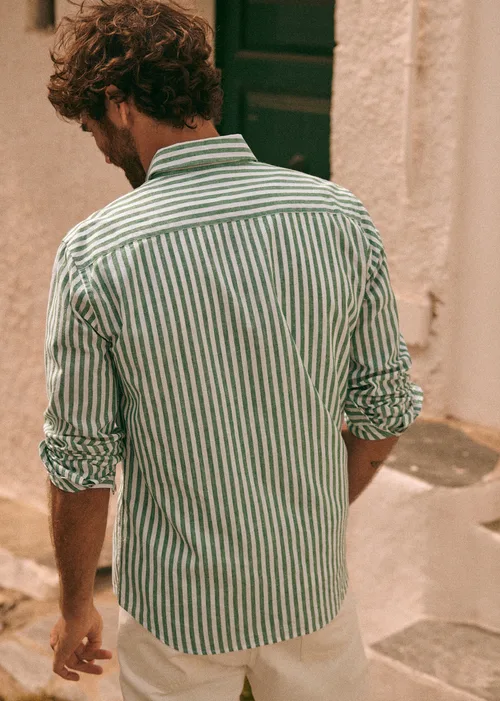 Chemise Charlie Coton Lin - Rayures Blanc / Vert — image 2
