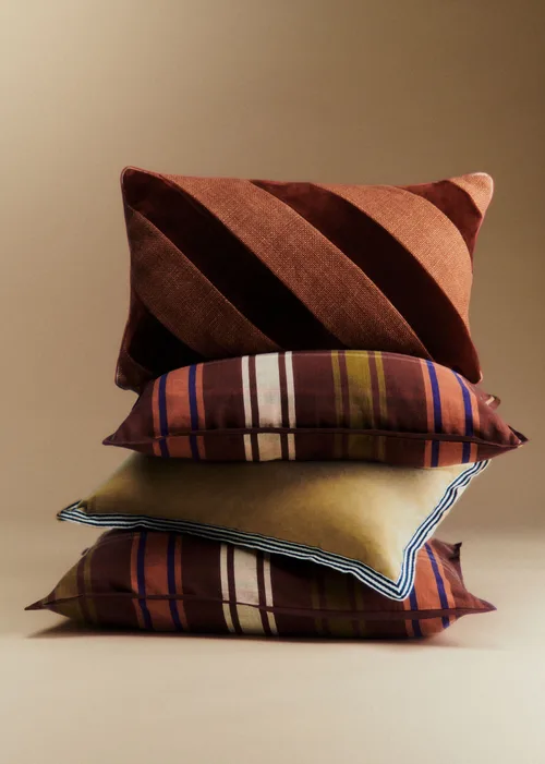 Coussin Toile Lin et Velours - Petit modèle - Terre de sienne — image 3