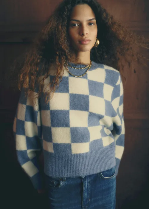 Pull François - Sézane x Antoinette Poisson - Carreaux Bleu et Ecru