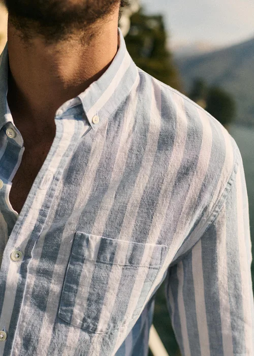 Chemise Charlie Coton Lin - Larges Rayures Bleu / Blanc — image 4