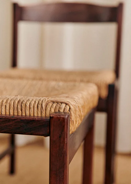 Lot de 4 chaises italiennes années 1970 - Noyer et rotin — image 4