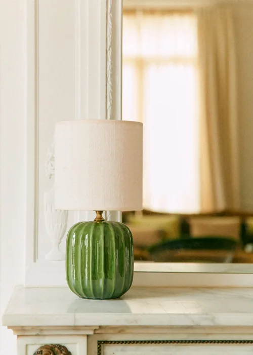 Lampe Traviata petit modèle - Vert - Abat-jour Dolce - Jute Écru — image 3