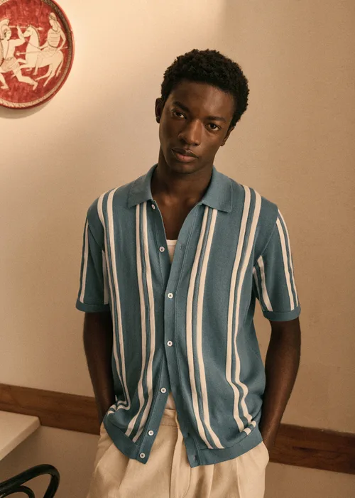Chemise Maille Braden - Bleu Acier Rayures Écrues