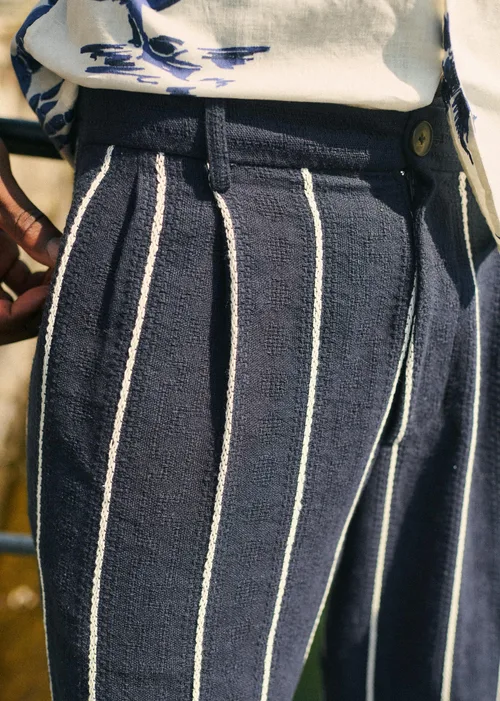 Pantalon Dusk Élastiqué - Marine Rayures Blanches — image 3