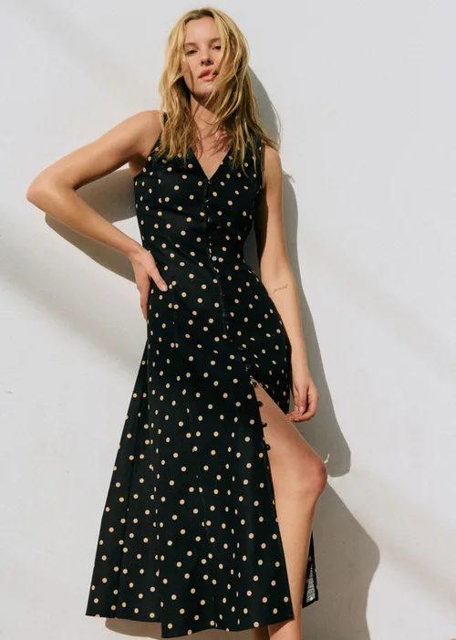 Robe Fitia - Imprimé Pois Beige Fond Noir — image 3