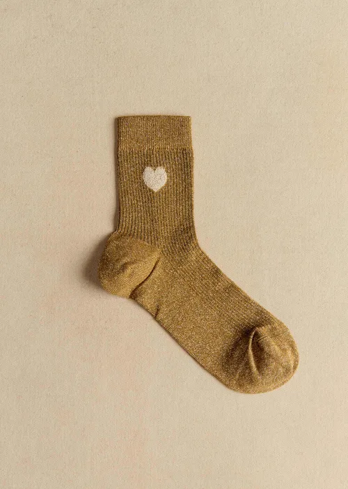 Coffret de 3 chaussettes lurex coeur - Brun Kaki Doré — image 5