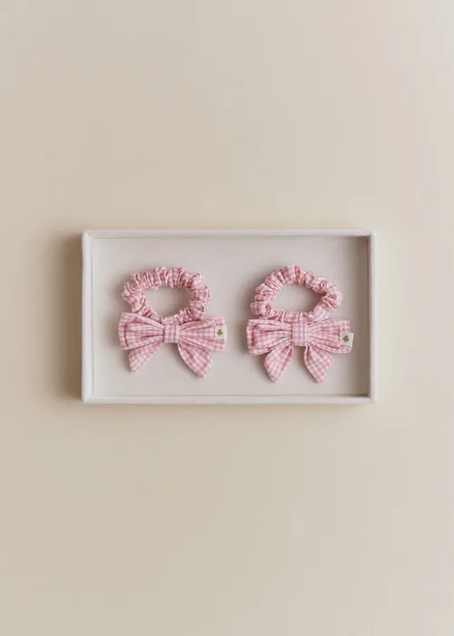 Lot de 2 Chouchou Noeud - Vichy Rose